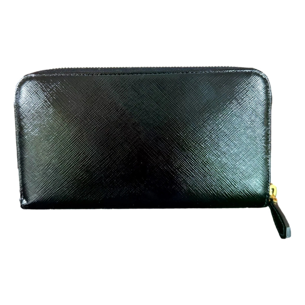 Prada Nero Black Saffiano Vernice Leather Zip Around